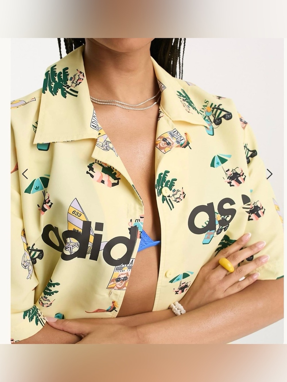 Adidas Originals Beach-themed Yellow Graphic Resort Shirt